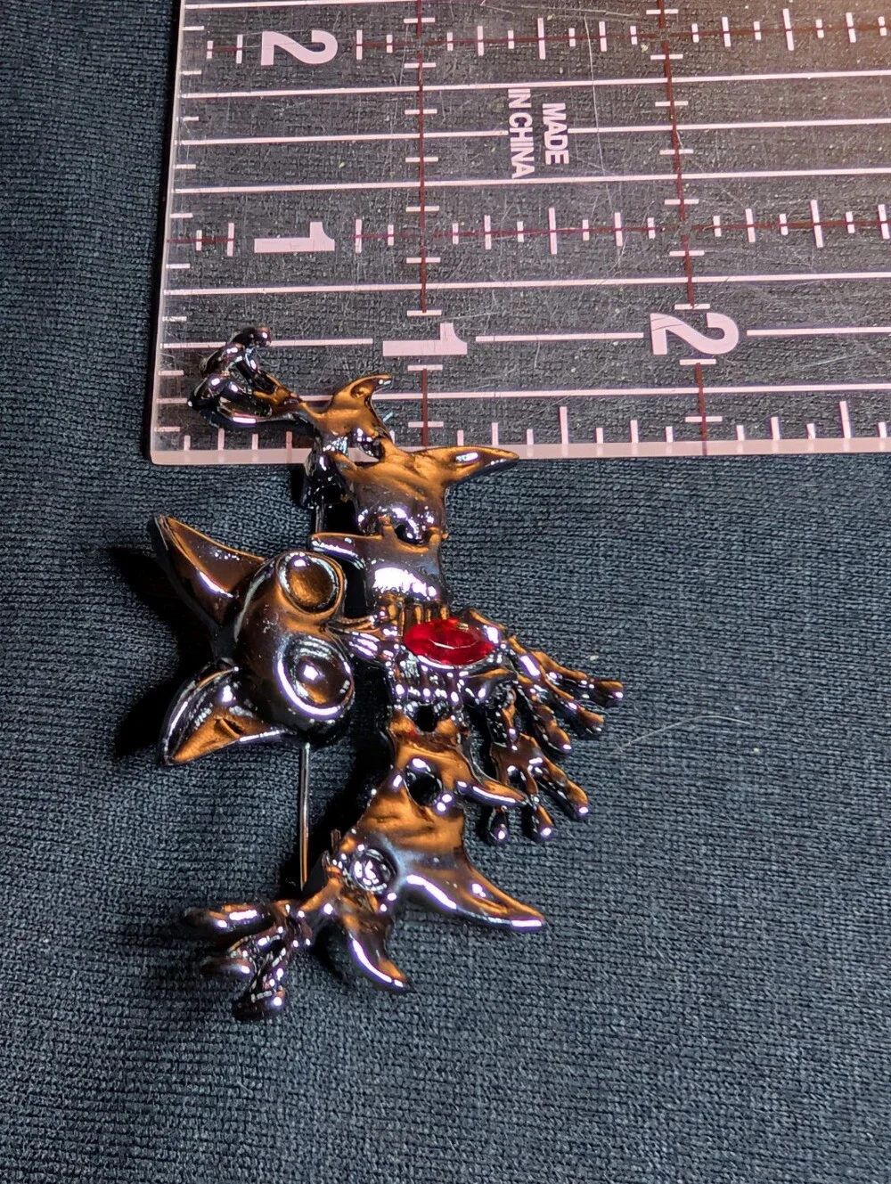 Bat Brooch Pin with Red Accent